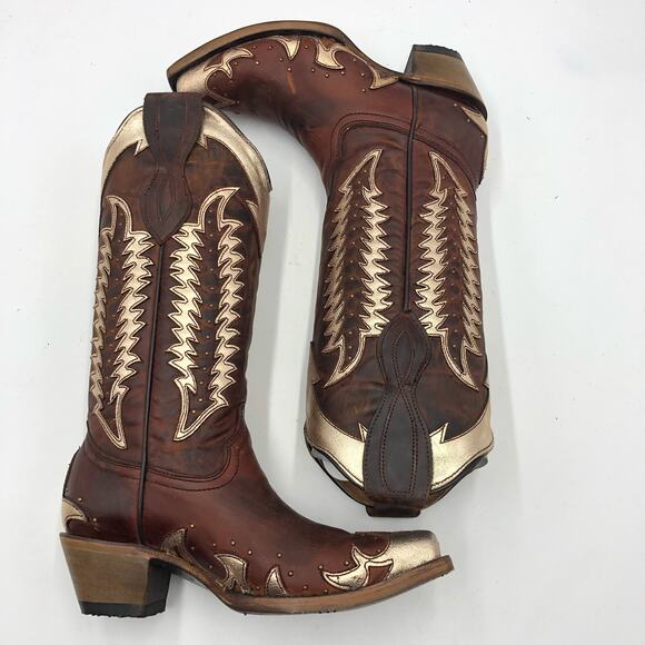 Circle G Brown and Gold Ankle Boots - Picture 9 of 11